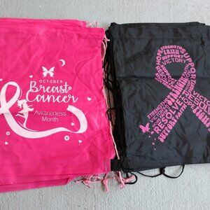 NWOT 16 Pk Breast Cancer PINK Black Drawstring Backpack